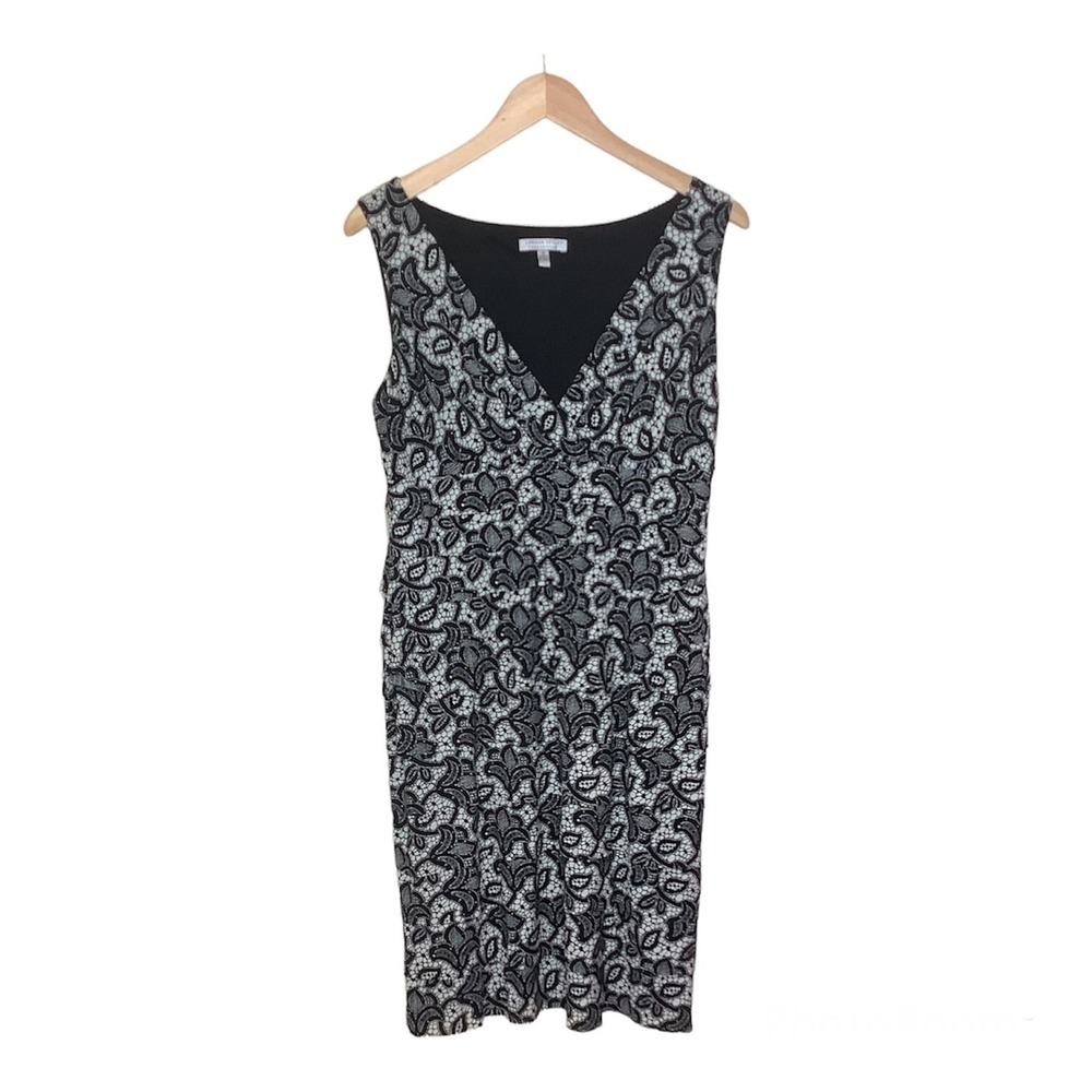 London Style Collection Womens Size 10 Sheath Dress Black White Lace Lined Party